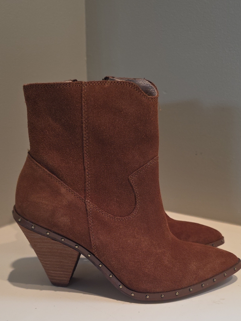 Chinese Laundry Brown Suede Studded Western Booties